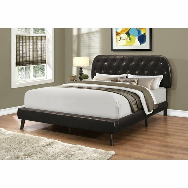 Homeroots 45.25 in. Brown Solid Wood MDF Foam & Linen Queen Sized Bed with Wood Legs 333327